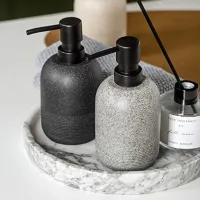 Stone-Textured Ceramic Soap & Lotion Dispenser Bottle with Matte Black Pump