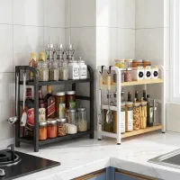 2-Tier Kitchen Storage Rack with Hooks – Heavy-Duty Spice & Condiment Organizer