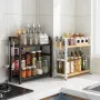 2-Tier Kitchen Storage Rack with Hooks – Heavy-Duty Spice & Condiment Organizer