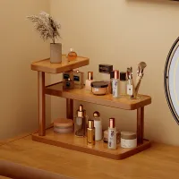 3-Tier Bamboo Desktop Storage Shelf — Stepped Countertop Organiser Rack for Makeup, Skincare, Spices & Stationery