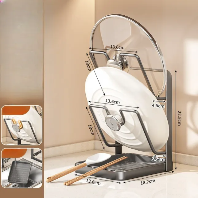 Gray Double-Layer Multi-Functional Kitchen Lid & Cutting Board Rack