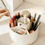 360° Rotating Makeup Brush & Cosmetic Organizer with Multi-Compartment Grid & Gold Feet