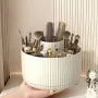 360° Rotating Makeup Brush & Cosmetic Organizer with Multi-Compartment Grid & Gold Feet