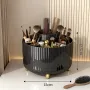 360° Rotating Makeup Brush & Cosmetic Organizer with Multi-Compartment Grid & Gold Feet