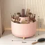 360° Rotating Makeup Brush & Cosmetic Organizer with Multi-Compartment Grid & Gold Feet