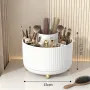 360° Rotating Makeup Brush & Cosmetic Organizer with Multi-Compartment Grid & Gold Feet