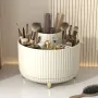 360° Rotating Makeup Brush & Cosmetic Organizer with Multi-Compartment Grid & Gold Feet