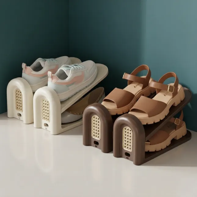 Rattan Vintage Shoe Holder Plastic Shoe Rack