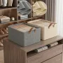 Steel Frame Fabric Clothes Storage Basket with Leather Handles