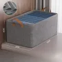 Steel Frame Fabric Clothes Storage Basket with Leather Handles