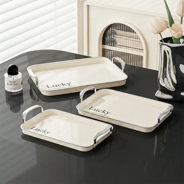 Premium Binaural Rectangular Serving Tray – Milky White