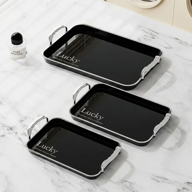 Premium Binaural Rectangular Serving Tray – Obsidian Black