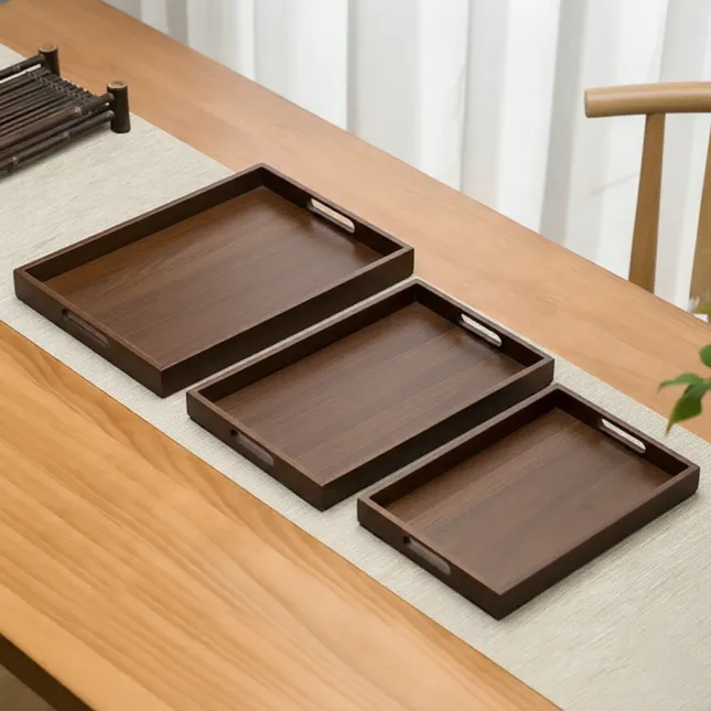Rectangular Bamboo Wood Serving Tea Tray