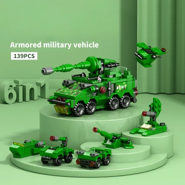 Armored Vehicle Six-in-One Building Block Set – 139 Granules