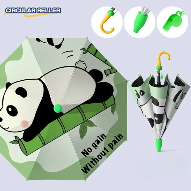 Children's Green Bamboo Panda Waterproof Cover Umbrella — UPF 50+ Sun & Rain Dual-use | Primary School & Kindergarten