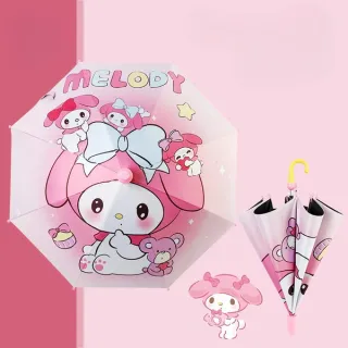 Children's My Melody Black Rubber UV & Rain Long Handle Semi-Automatic Umbrella | Sanrio | Ages 4–15