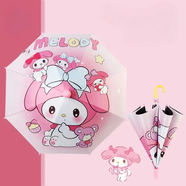 Children's My Melody Black Rubber UV & Rain Long Handle Semi-Automatic Umbrella | Sanrio | Ages 4–15