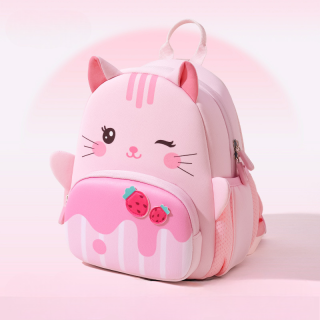Pink Strawberry Cat Kids Backpack