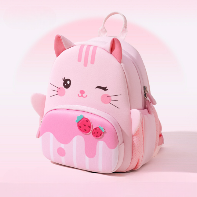 Pink Strawberry Cat Kids Backpack