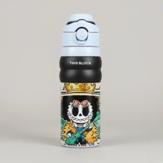 Labubu Skull Edition Children's Thermos Flask - 500ml Blue & Black