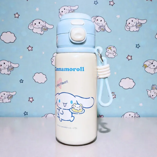 Sanrio Cinnamoroll Insulated Stainless Steel Water Bottle with Carry Loop – 500ml (White/Blue)