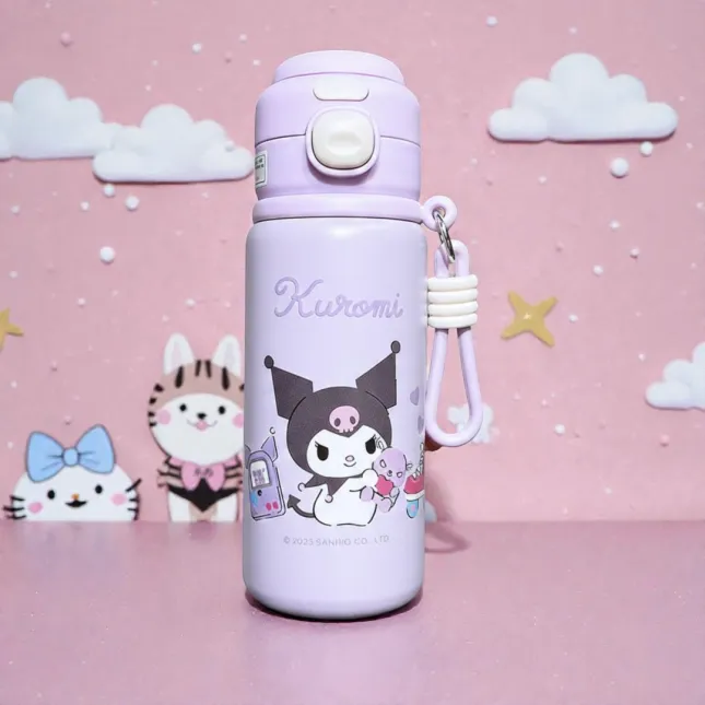 Sanrio Kuromi Insulated Stainless Steel Water Bottle with Carry Loop – 500ml (Purple)