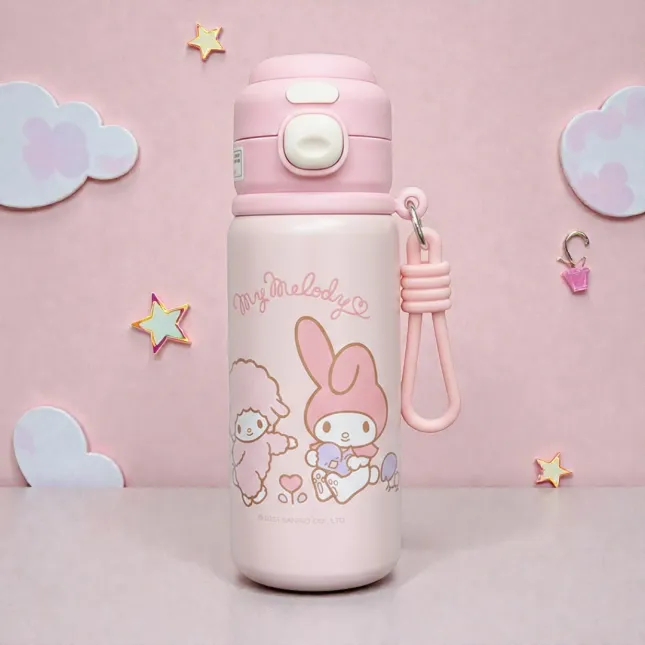 Sanrio My Melody Insulated Stainless Steel Water Bottle with Carry Loop – 500ml (Pink)