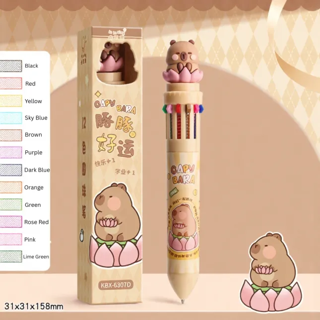 12-Color Capibala Ballpoint Pen – Cute Multifunctional
