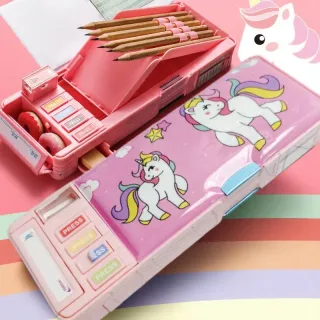 Double-Sided Multi-Function Button Pencil Box – Unicorn