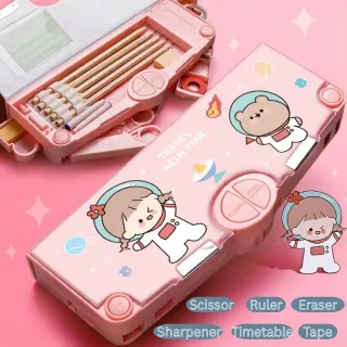 Single-Sided Multi-Function Button Pencil Box – Cute Girl