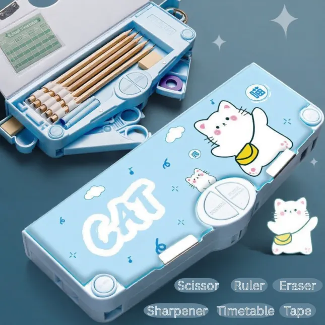 Single-Sided Multi-Function Button Pencil Box – Lucky Cat