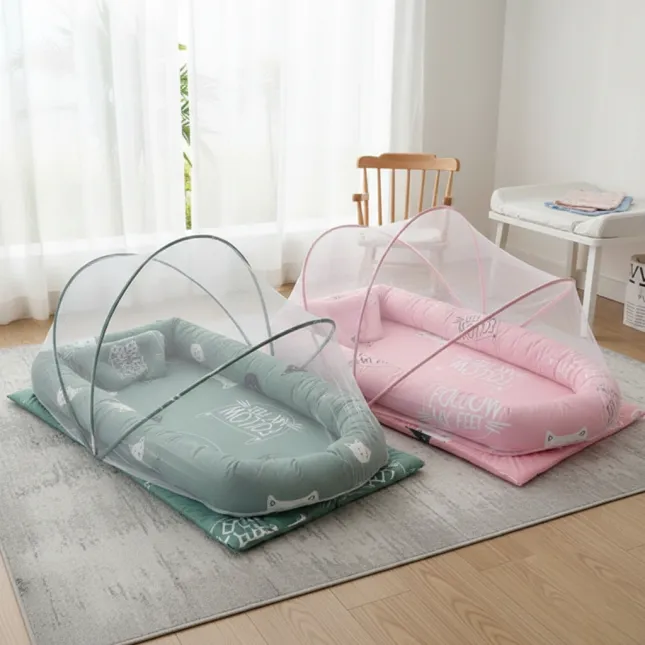 Baby Mosquito Net Bed Set with Cotton Pad & Pillow (4-Piece)