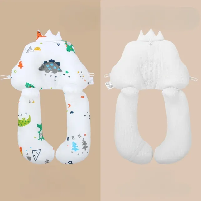 Crown Dinosaur All-Cotton Gauze & Tencel Baby Sleep Pillowcase Set – Shaped Anti-Startle Pillow (70×40 cm)