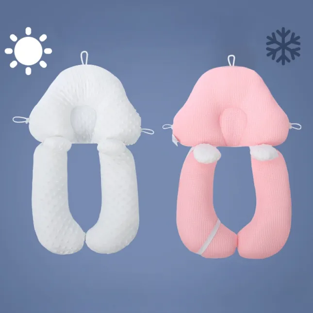 Yunduo Pink Drawstring Beanie Fleece Baby Sleep Pillow – Shaped Anti-Startle (65×40 cm)