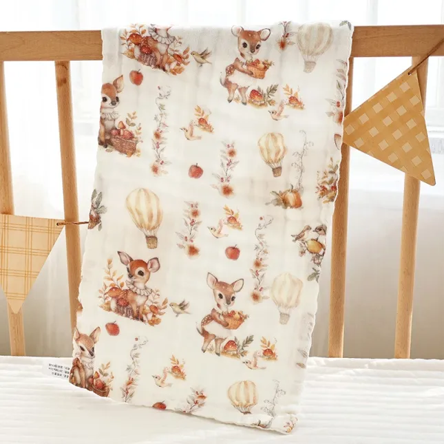 Mushroom Picking Deer Baby Muslin Towel