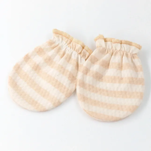 Baby Anti-Scratch & Anti-Bite Gloves (Mittens) - Brown Stripes Mesh