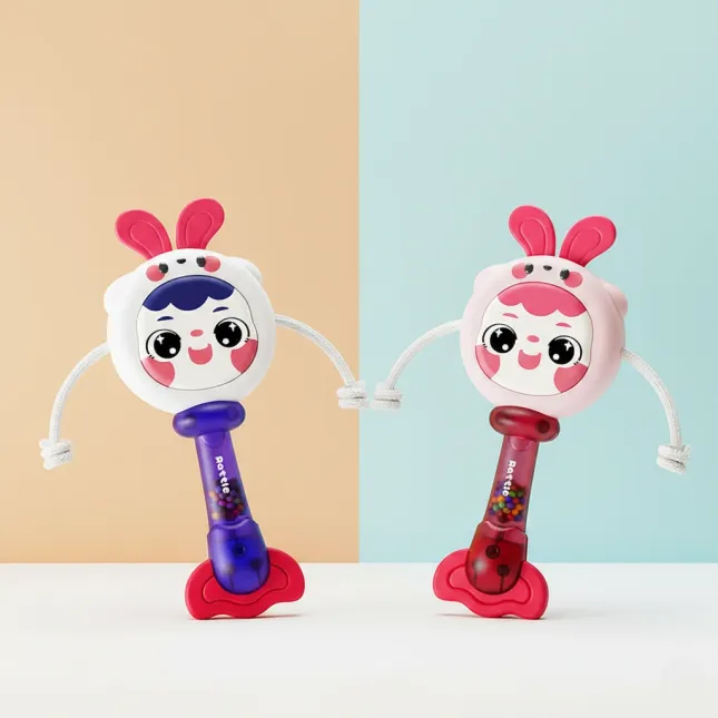 Rabbit - Baby Cartoon Wave Drum Rattle - Traditional Hand Drum Toy