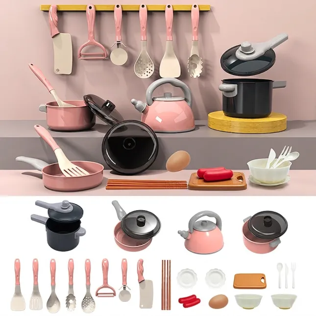 Pink Kitchen 28-Piece Pretend Play Cooking Toy Set