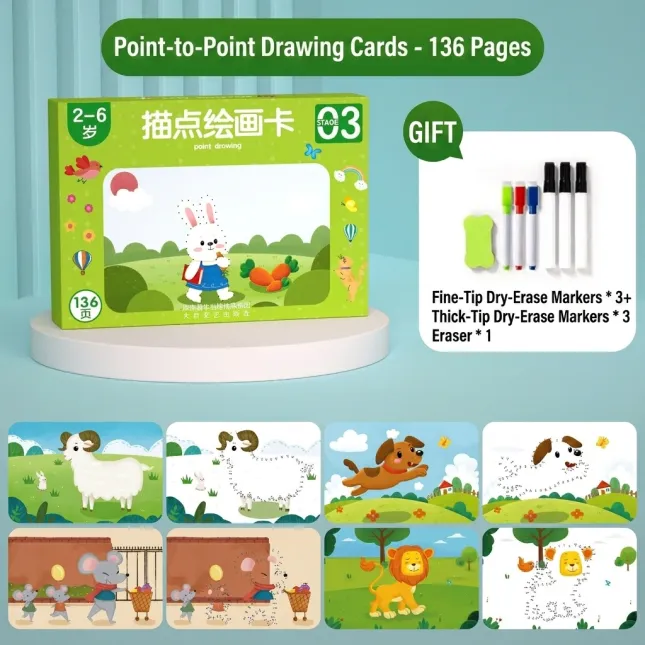 Kids Dot-to-Dot Picture Drawing Card Set — Stage 03 (136 Pages)