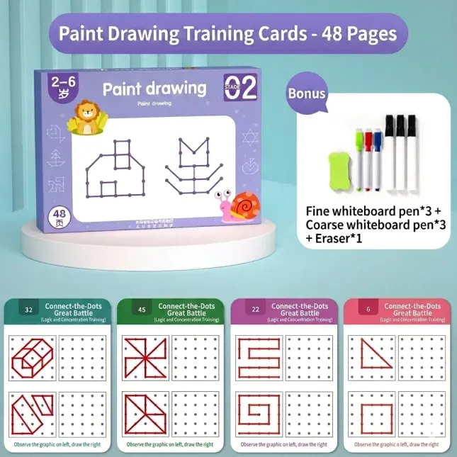 Kids Dot-to-Dot Shape Drawing Card Set — Stage 02 (48 Pages)
